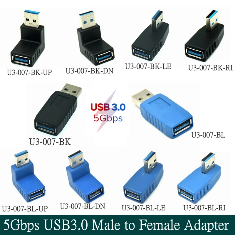 

High Speed 5Gbps USB 3.0 Type A Male To Female Connector Plug Adapter Extender Converter Flexible Up Down Right Left Angled 1pcs