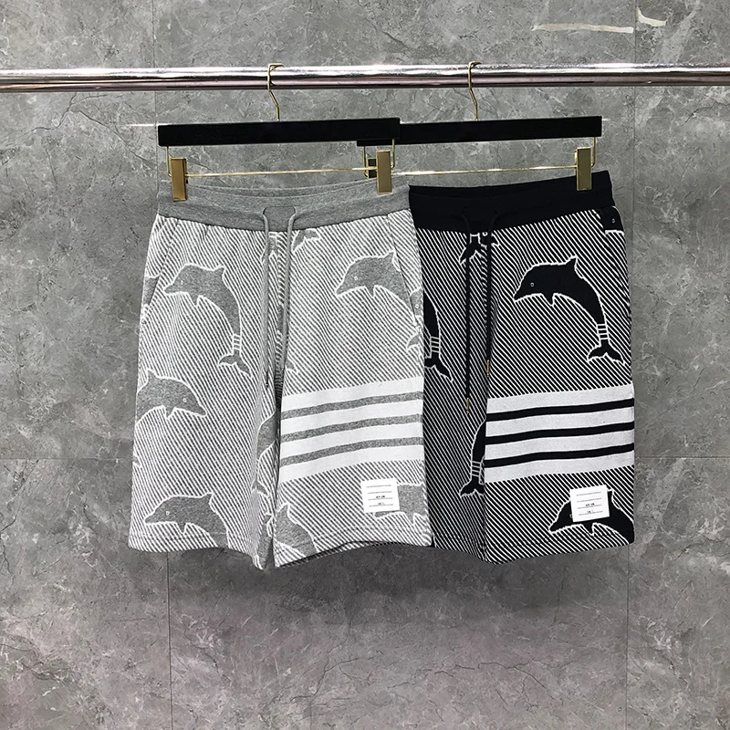 

Шорты THOM мужские летние спортивные, Классические хлопковые короткие штаны с рисунком дельфина, жаккардовые штаны с переплетением, 4 бара