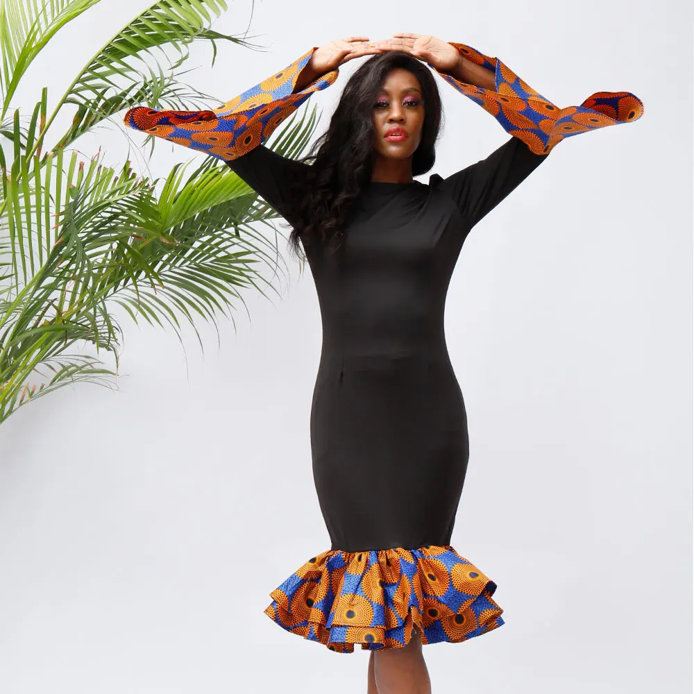 

African Dresses For Women Winter Long Sleeve Dress Cotton Wax Print dress Ankara dresses elastic african clothing for women
