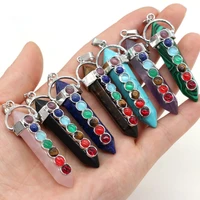 1pcs natural stone 7 chakra reiki heal crystal column rainbow rose quartzs pendant for earring necklace jewelry making 18x55mm