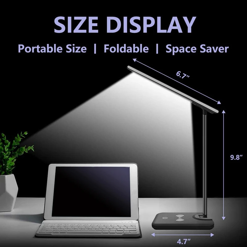 

LED Desk Lamp with Wireless Charger,3 Modes 6 Brightness Dimmable Office & Study Table Lamp with USB Charging Port