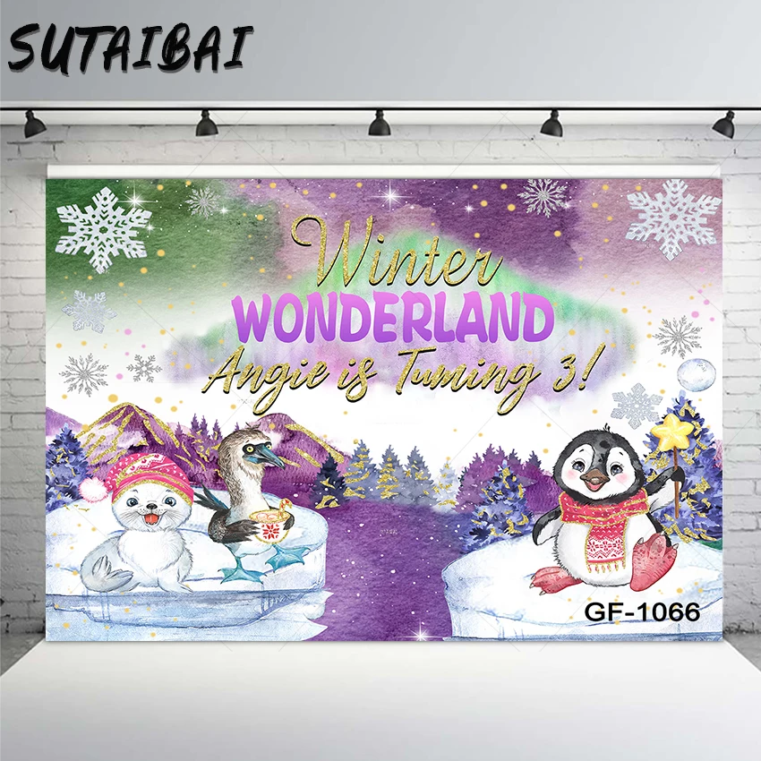 

Winter Wonderland Snowflake Backdrop for Photography Ice Frozen Iceberg Penguin Baby Birthday Party Newborn Portrait Background
