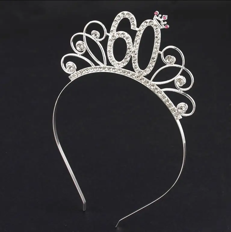 

Crystal Crown Rhinestone Princess Tiara Headband Birthday Party Decor Cake Topper Silver 16/18/21/30/40/50/60/80th 50pcs/lot