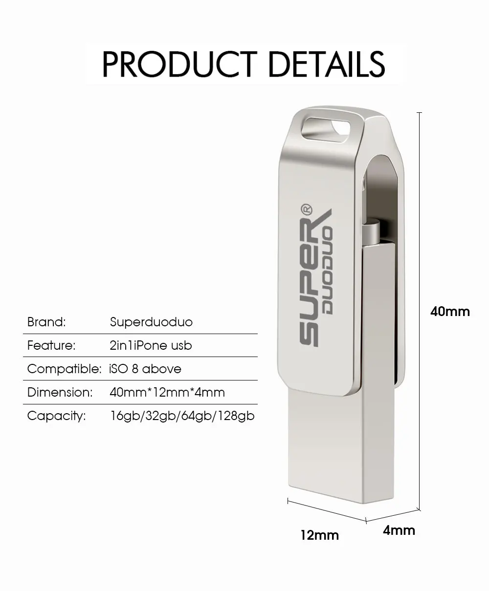 USB флэш-накопитель для iPhone X/8/7/7 Plus/6 Plus/6s/5/SE/ipad металлический флэш-накопитель HD флеш-накопитель 8 Гб оперативной памяти, 16 Гб встроенной памяти, 32 ГБ, 64 ГБ, 128 ГБ флэш-накопитель usb 2,0