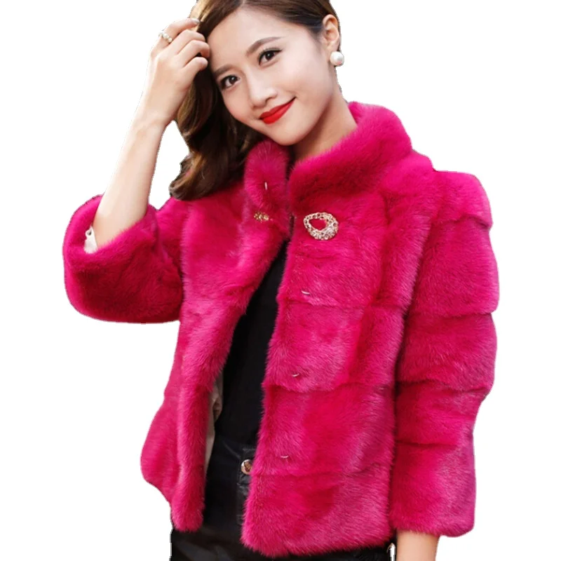 

2023Fall/Winter Faux Fur Mink Short Flocking Stand Collar Commuter Women's Fashion Casual Temperament Jacket Flocking