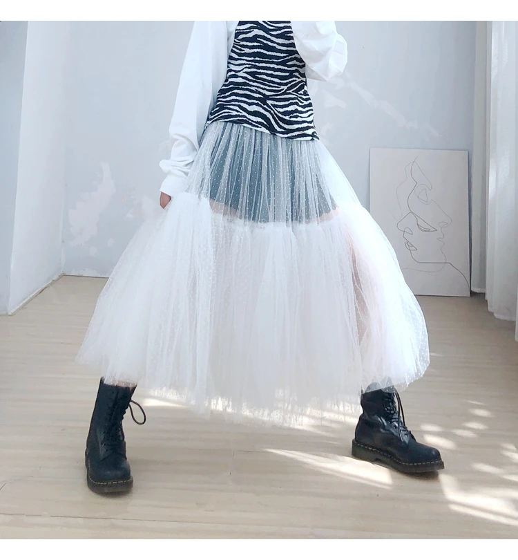 

Polka dot gauze tutu skirt for under dress women plus size long transparent two layers mesh see through skirt 2021 dropshipping