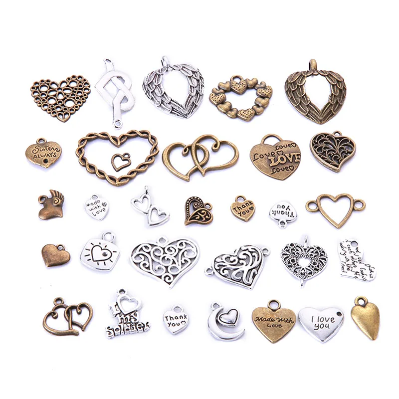 

100pcs Vintage Metal Mixed Hearts Charms Retro Love Pendant Charms For Jewelry Making Diy Handmade Jewelry Fashion