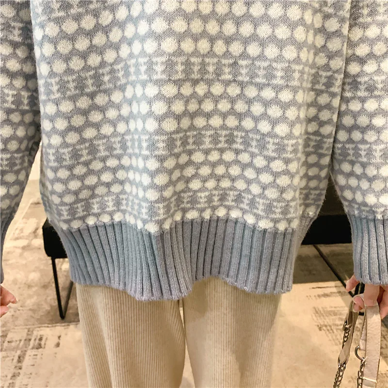 2019 Женский пуловер в горошек с воротником виде курицы и сердца длинными рукавами