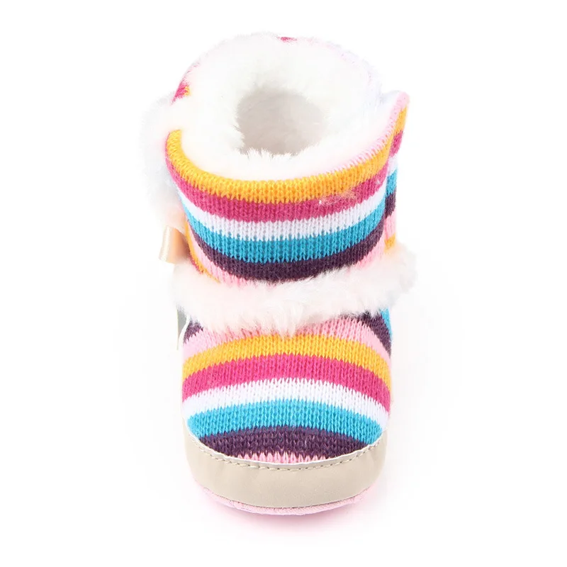 

Fashion Baby Boots Rainbow Striped Infant Newborn Booties Winter Soft Plush Warm Toddler Children's Shoes