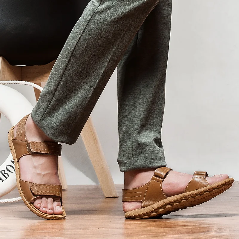

Genuine Leather Sandals Breathable Sneakers Man Men Slippers Sandals 2020 New Shoes Casual For Outdoor Men's Sandal