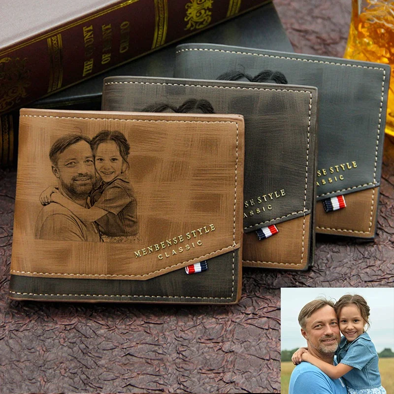 Новый индивидуальный кошелек с фото и текстом на матовой поверхности для нескольких карт - персонализированный подарок для него, мужа, отца, папы, бойфренда.