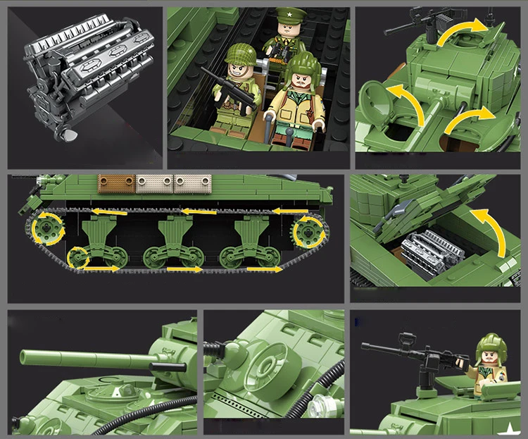 WW2 M4A1 Шерман средний танк batisbricks строительный блок мировая война США армейские фигурки модель оружие кирпичи игрушки коллекция