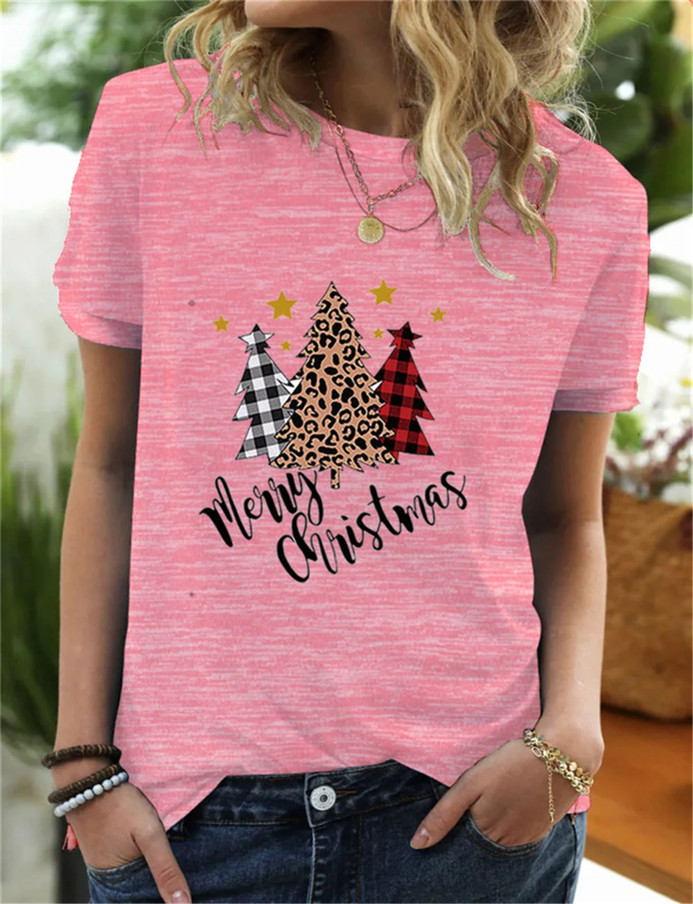 

Maycaur Funny Three Christmas Trees T Shirt Women Cute Graphic Tshirt Female Harajuku Vogue Shirts Women Merry Christmas Tshirt