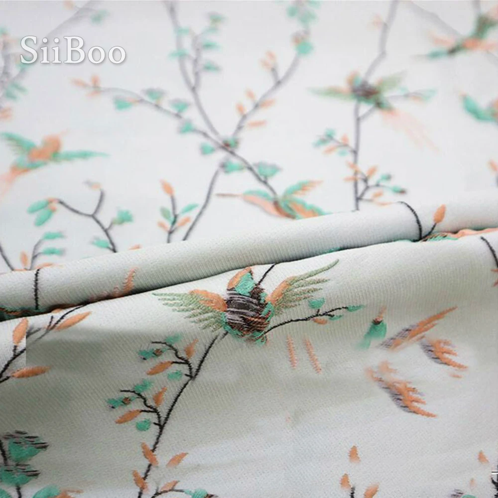 Роскошный светильник зеленый 3D птица растение металлик жаккард парча ткань для