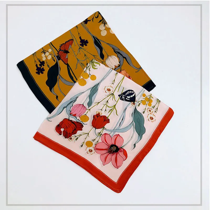 

2021 New 100% Pure Silk Scarf Women Neck Hair Foulard Bandana Square Small Headband Hijab Print Poncho Scarves Pashmina