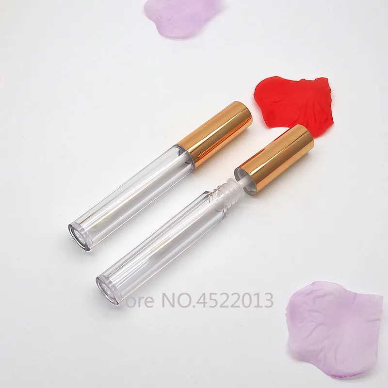 Косметическая прозрачная туба для блеска губ с золотой крышкой пластиковый