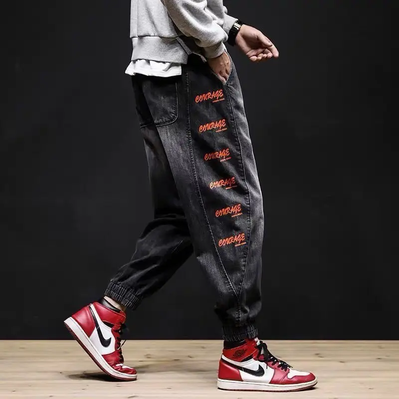 Джинсы с добавлением жира мужские свободные брендовые шаровары большого размера