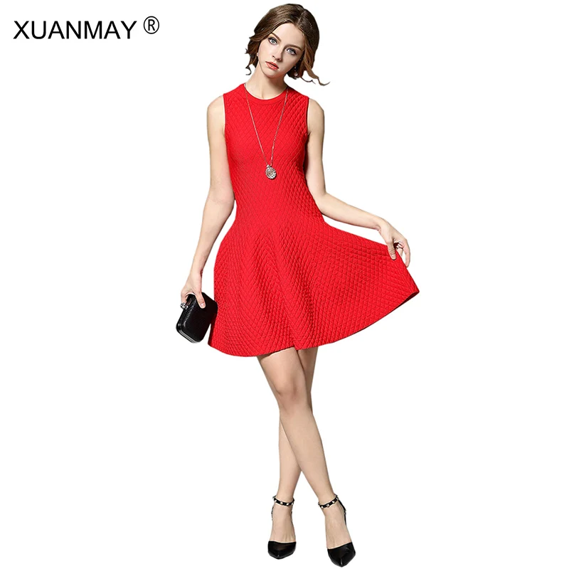 Женское трикотажное платье-свитер длинное офисное платье-жилет ярко-красного