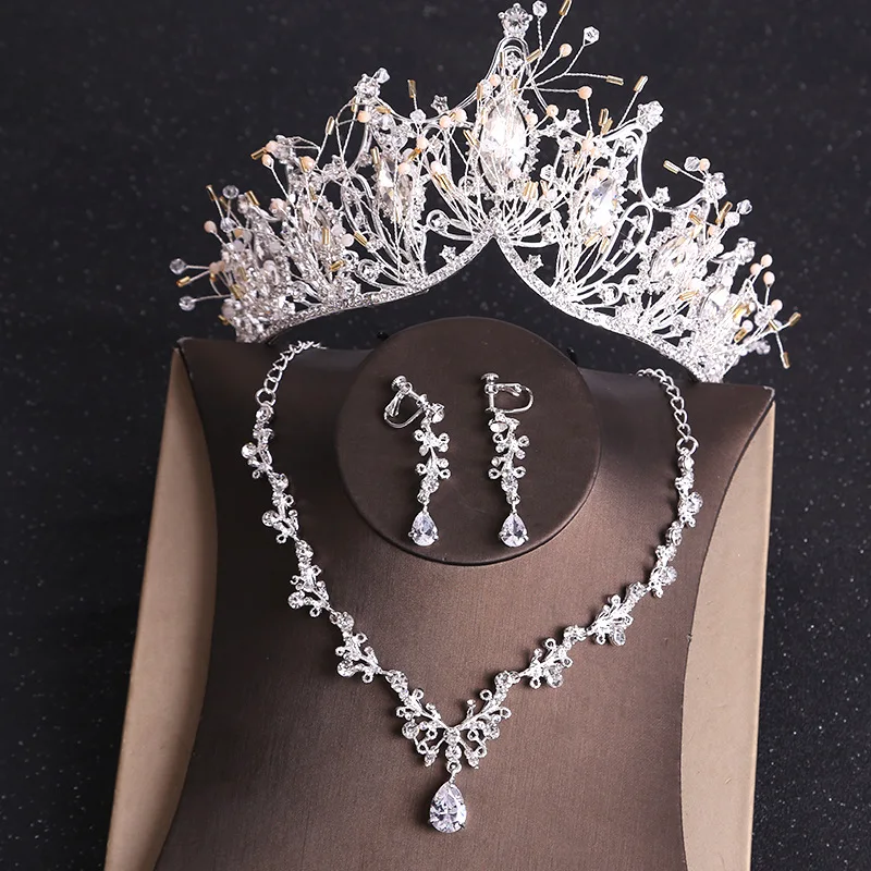 

Costume Bridal Jewelry Sets Rhinestone Crystal Gold Tiara Crown Earrings Necklace Wedding Bride Luxury Jewelry Set