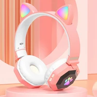 Беспроводные наушники с милыми кошачьими ушками, Bluetooth 5,0, гарнитура RGB, стерео музыкальный шлем, наушники с микрофоном, детский подарок