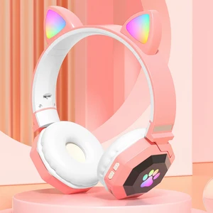 wireless headphone cute cat ear bluetooth 5 0 headset rgb stereo music helmet mobile phone with micrphone earphone children gift free global shipping