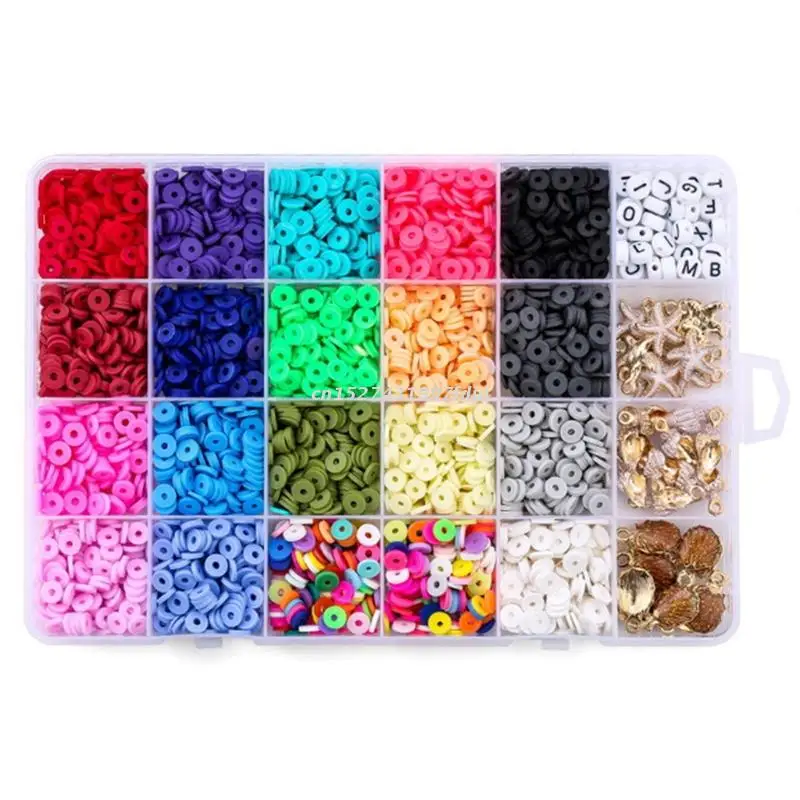 

Flat Round 6mm Beads 24 Grids DIY Kit Earring Necklace Creative Jewelry Making Baracelets Colorful Mixed Shape Beads