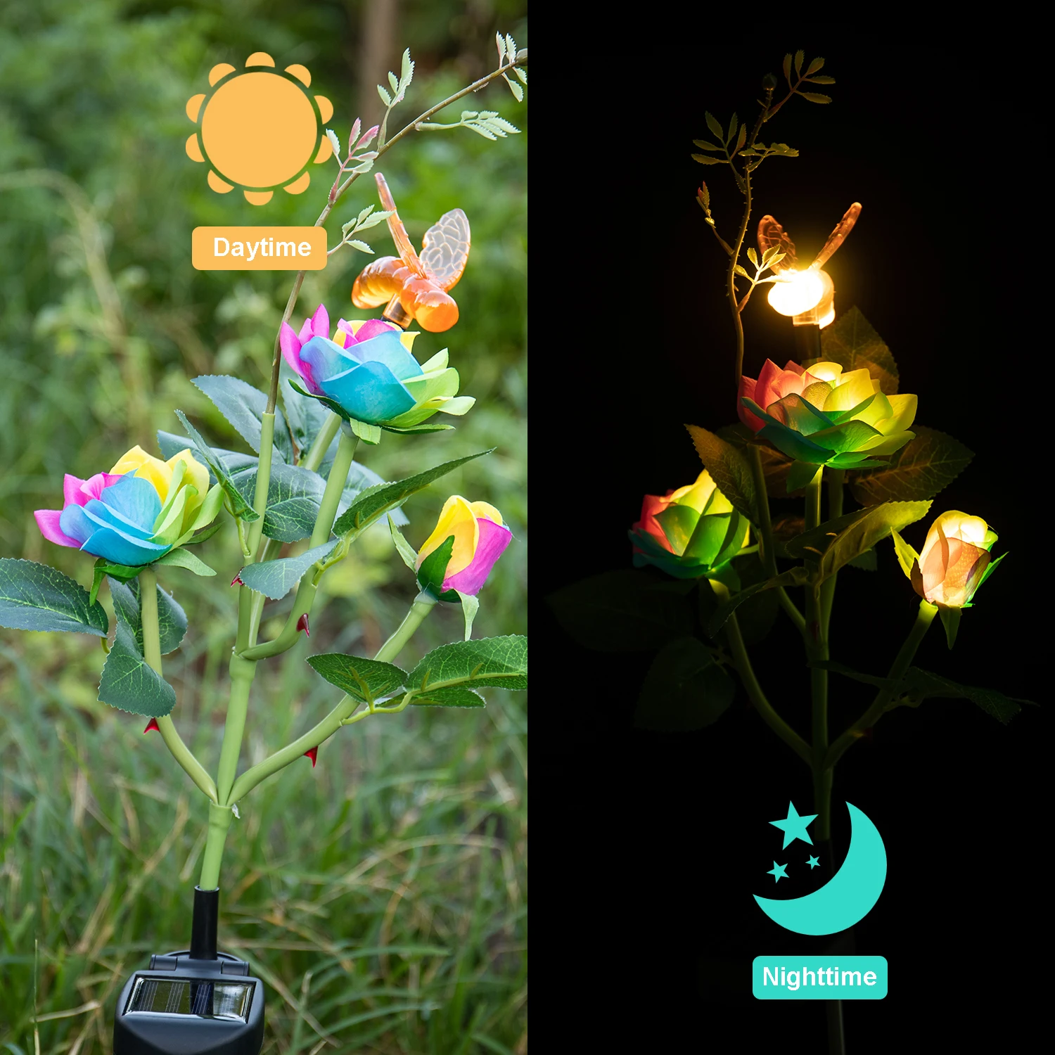 Светодиодный Солнечный цветок свет сада огни безопасности Роза в форме пчелы кол