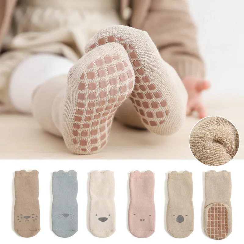Утепленные носки для младенцев, детские напольные носки из чесаного хлопка, Нескользящие Детские носки, хлопковые носки для новорожденных