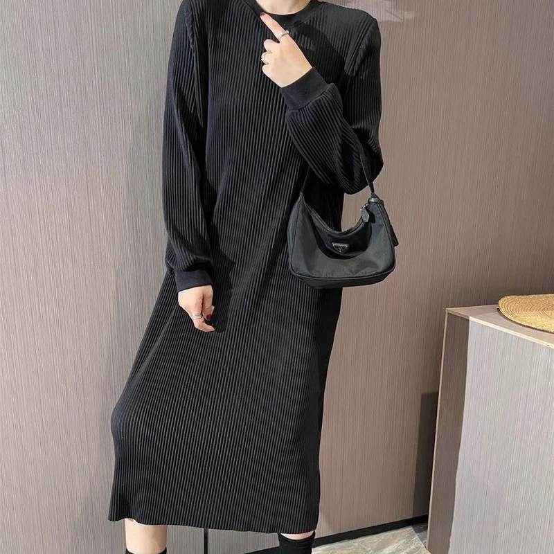 Женское прямое платье с длинным рукавом однотонное Элегантное повседневное