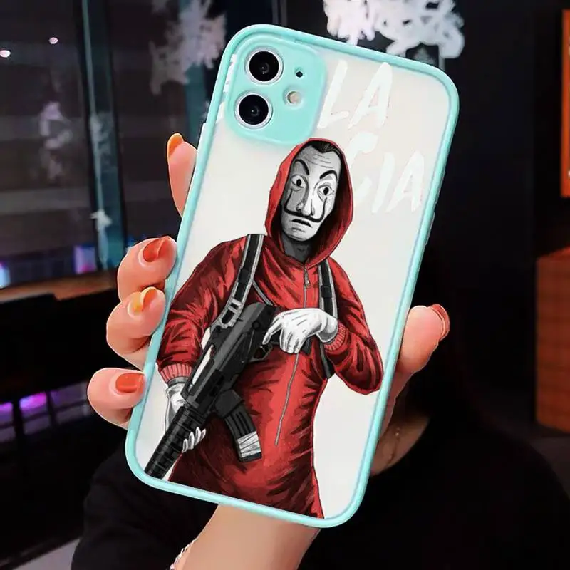 

Spain TV Paper Home Phone Case For iPhone 12 11 Mini Pro XR XS Max 7 8 Plus X Matte transparent blue Back Cover