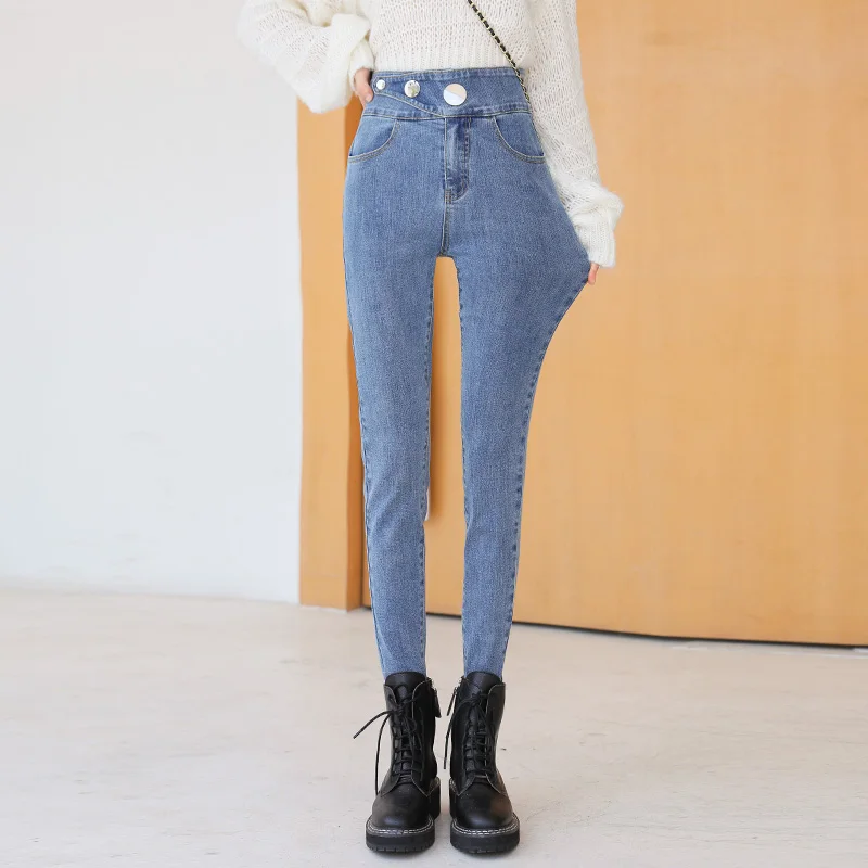 

Vintage Skinny Big Button High Waist Pencil Jeans Women Slim Fit Stretch Denim Pants Full Length Denim Tight Trousers