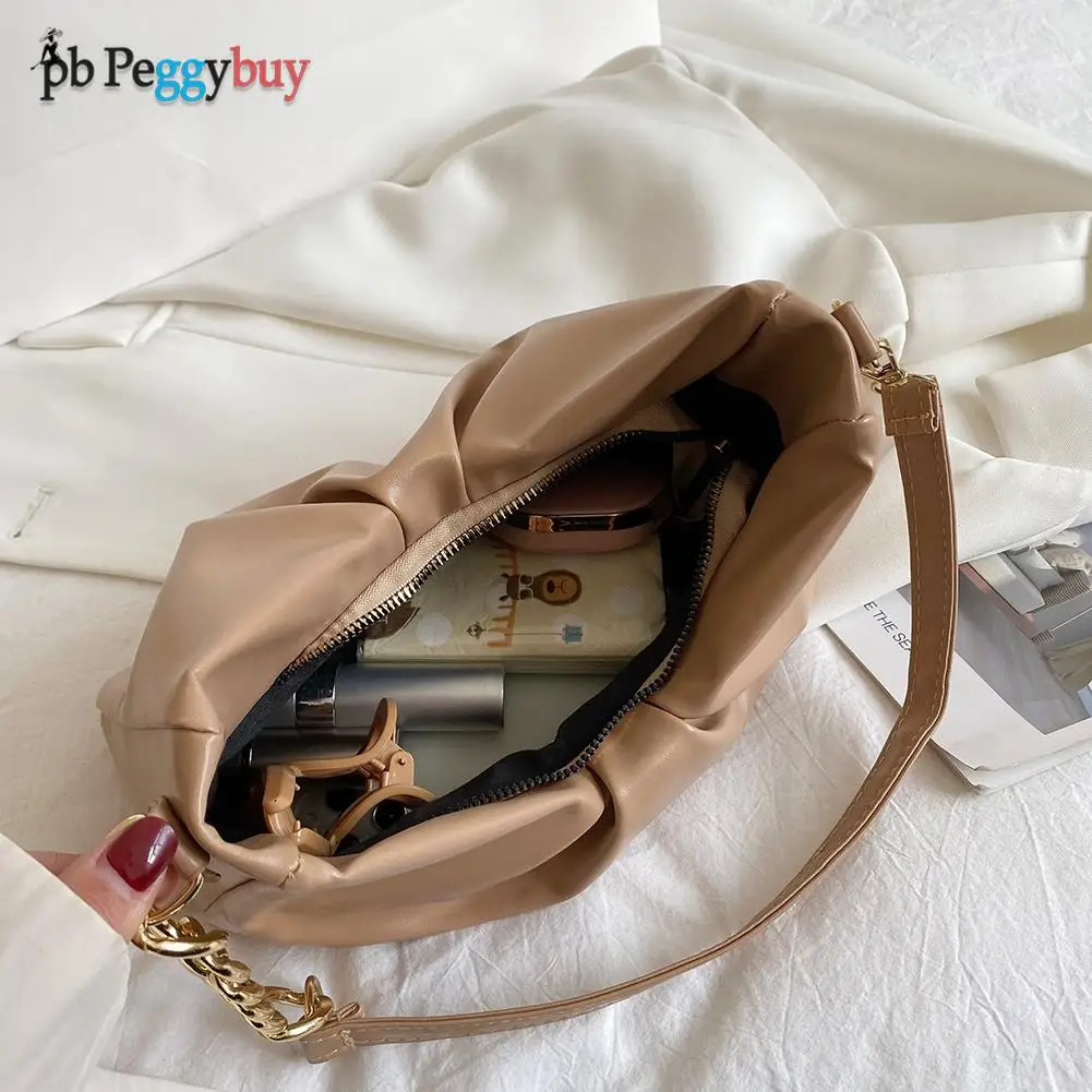 

Chic Women Pleated Shoulder Underarm Bag Vintage PU Leather Solid Color Hobos Bag Outdoor Travel Single Shoulder Pouch