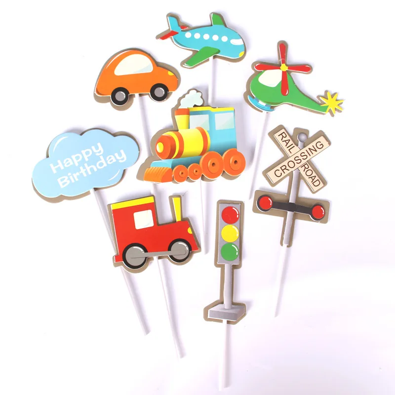 Мультяшный автомобиль маленький поезд торт Топпер шляпа упаковка самолет товары
