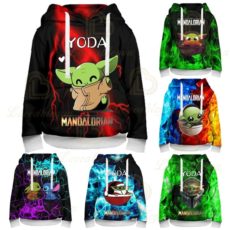 

Toddler Girl Cartoon Disney Baby Yoda Mandalorian Tops Teen Clothes Cute Kids Hoodie 3D Print Sweatshirt Tops Boys and Girls