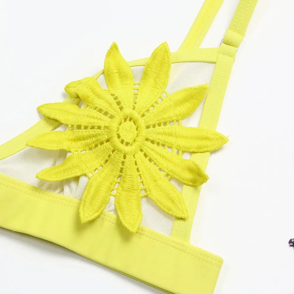 Сексуальный комплект бикини кружевное с вырезами и цветочным принтом горячий