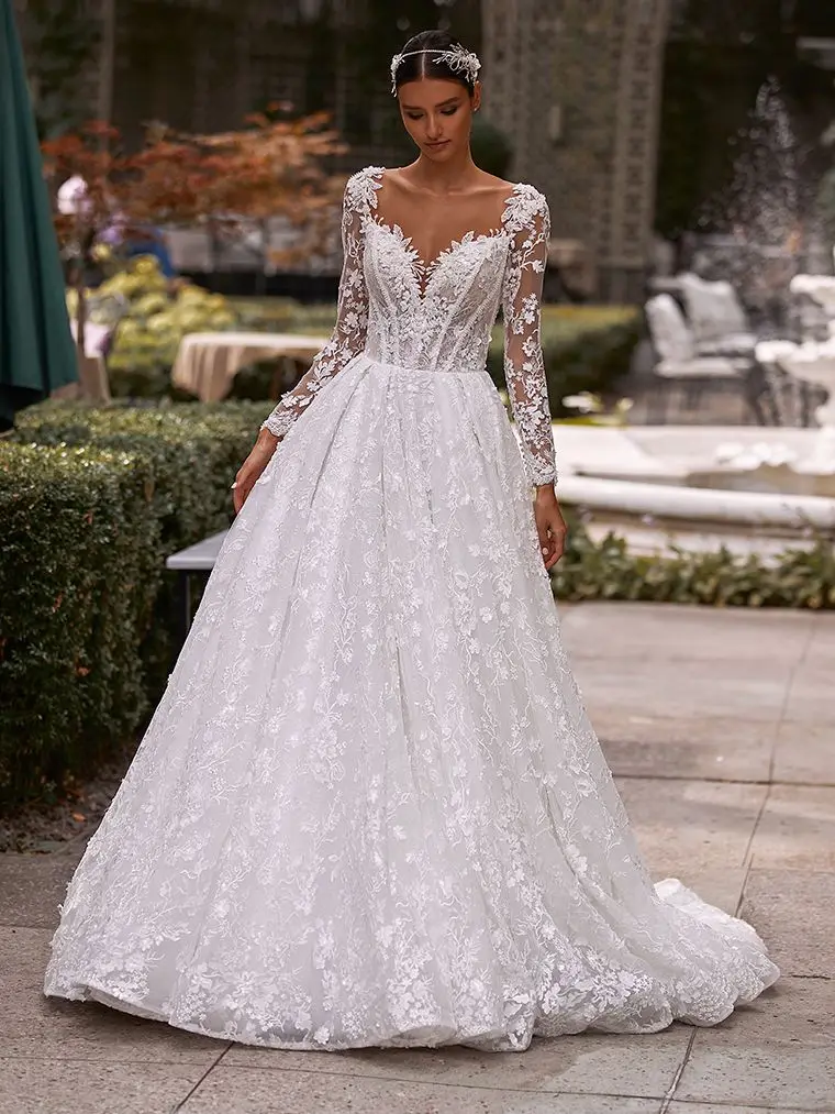 

Modest Long Sleeves Wedding Dresses Lace Appliques A Line Country Bridal Gowns Luxury Custom Made Vestidos De Novia
