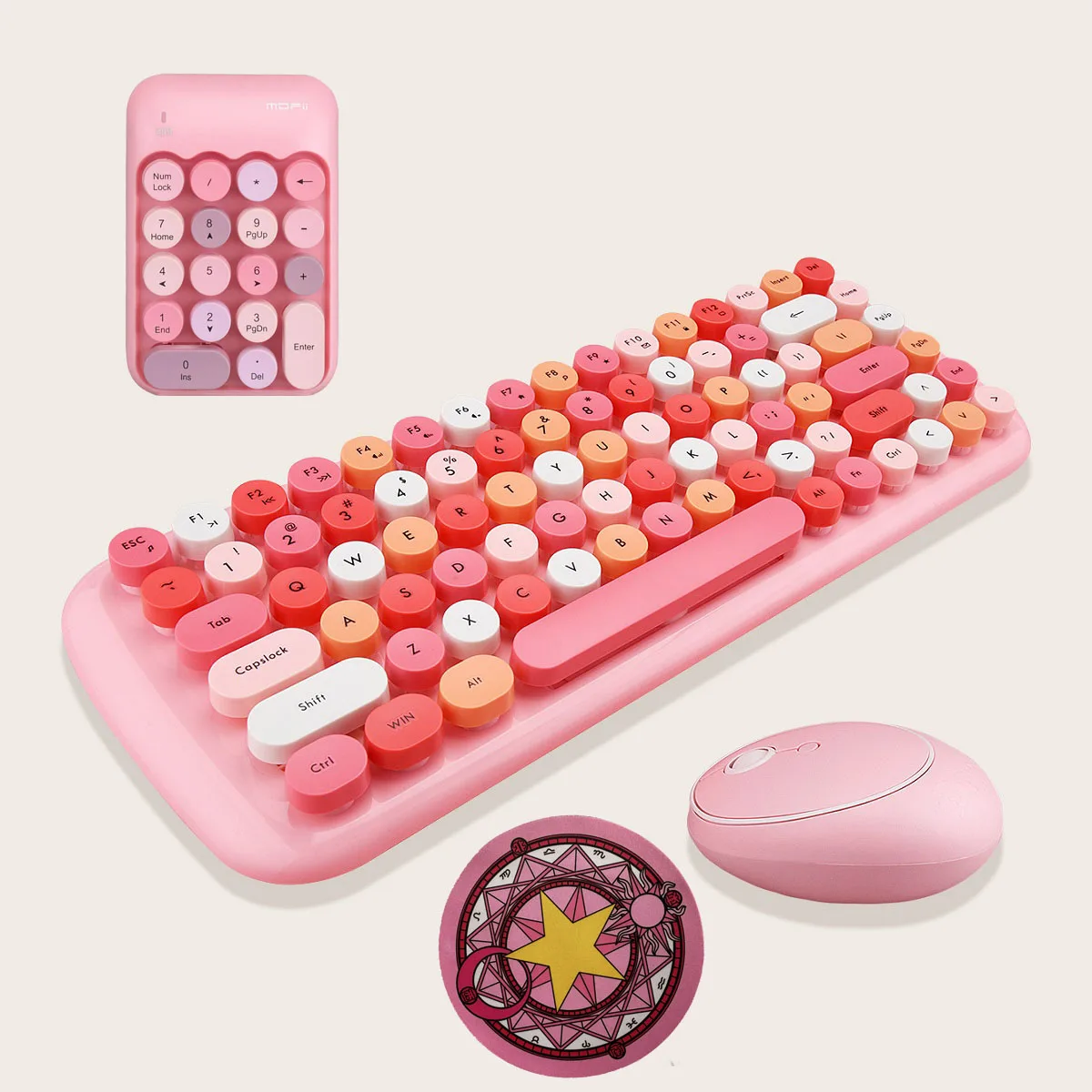

Notebook 3 in 1 Wireless Keyboard Mouse Combos 2.4G Wireless Number Pad Pink Round Punk Mini Keyboard and Mouse Free Mouse Pad