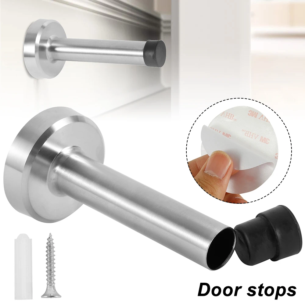 

Stainless Steel Door Stops Wall Mounted Bumper Rubber Door Stopper Protector Heavy Duty Door Holder 95mm Home Decor