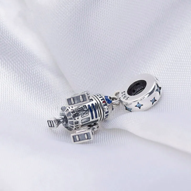 

100% 925 sterling silver DIY beads, charm bracelet jewelry Robot R2-D2 Charm