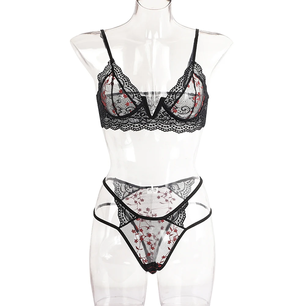 Комплект сексуального нижнего белья кружевной лоскутный Регулируемый ремень