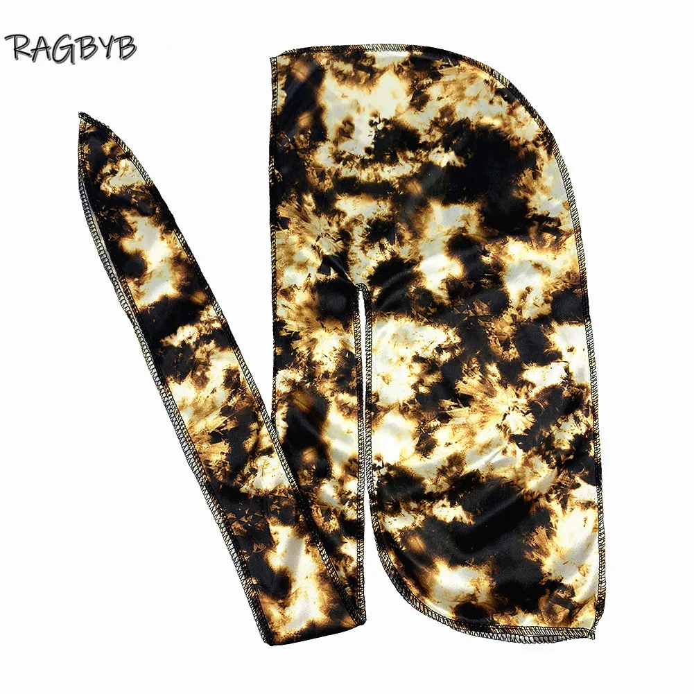 RAGBYB Premuim Tie окрашенный Шелковый Durag длинный хвост мужской принт шелковистые Durags