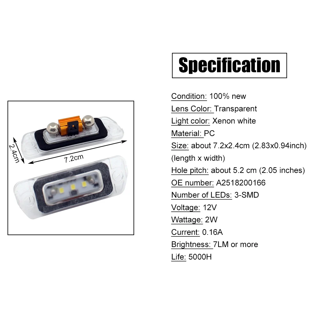 

New Suitable for Mercedes-Benz LED License Plate Lights X164 W164 W251 GL ML R Class 2006 2007 2008 2009-2012 Car Accessories