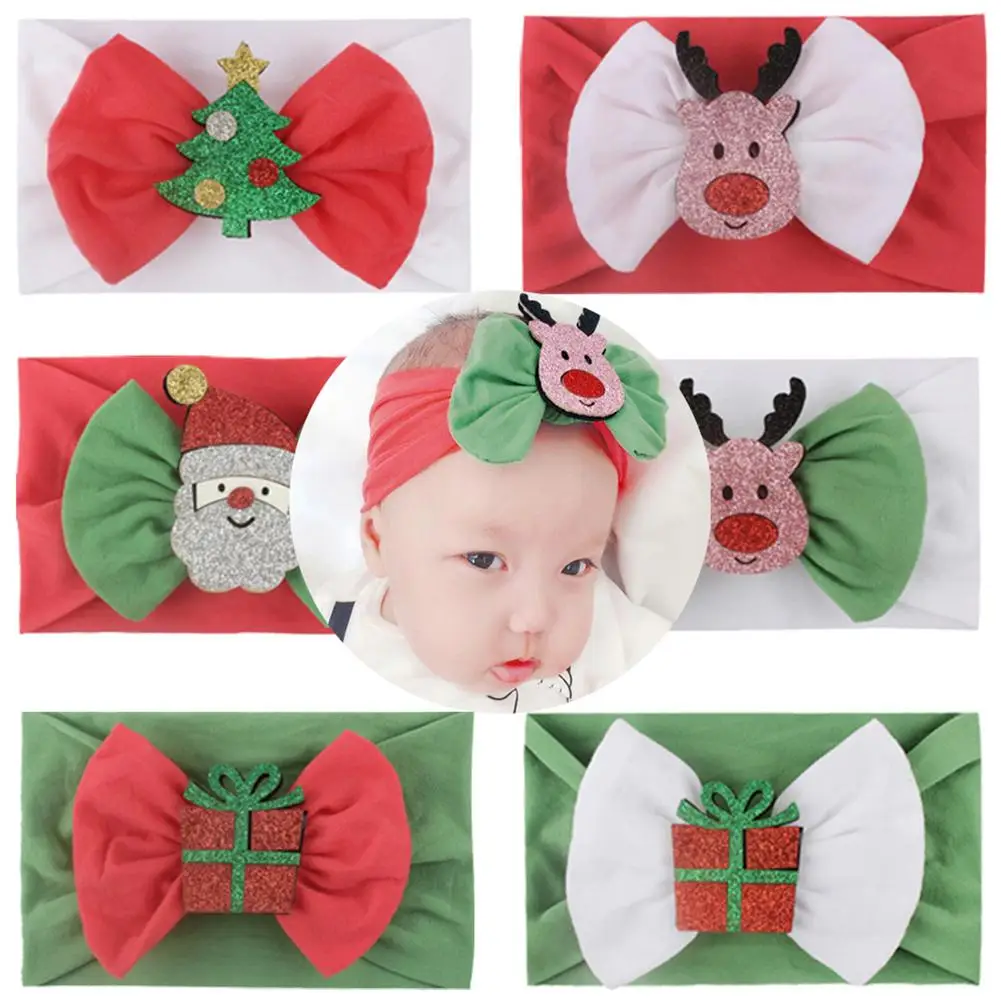 Christmas Glittery Headband Santa Bowknot Baby Elastic Wide Hair Band Headwear Claus kids girls Accessories | Дом и сад