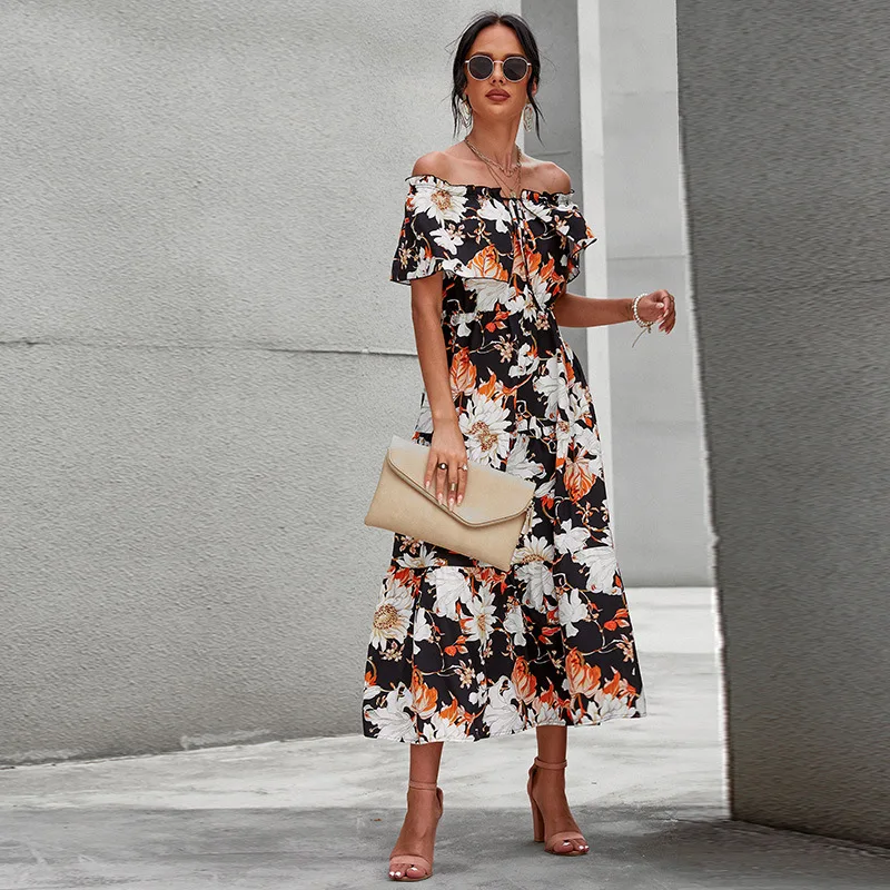 

Ladies Retro Casual Wrap Chest Summer Elegant Floral Lace Patchwork Sleeveless Tunic Party Swing Dress