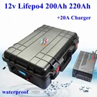 Lifepo4 литий-железо-фосфатных аккумуляторов 12v 200Ah 220Ah заряда для солнечной силовой установки ветровой энергии рыбацкая лодка EV RV UPS AGV UPS яхты + 20A зарядное устройство