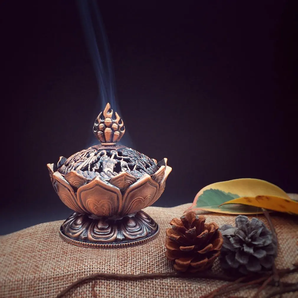 

Lotus Flower Incense Burner Buddhism Buddha Holder Brass Mini Sandalwood Censer Incense Metal Craft Home Decoration