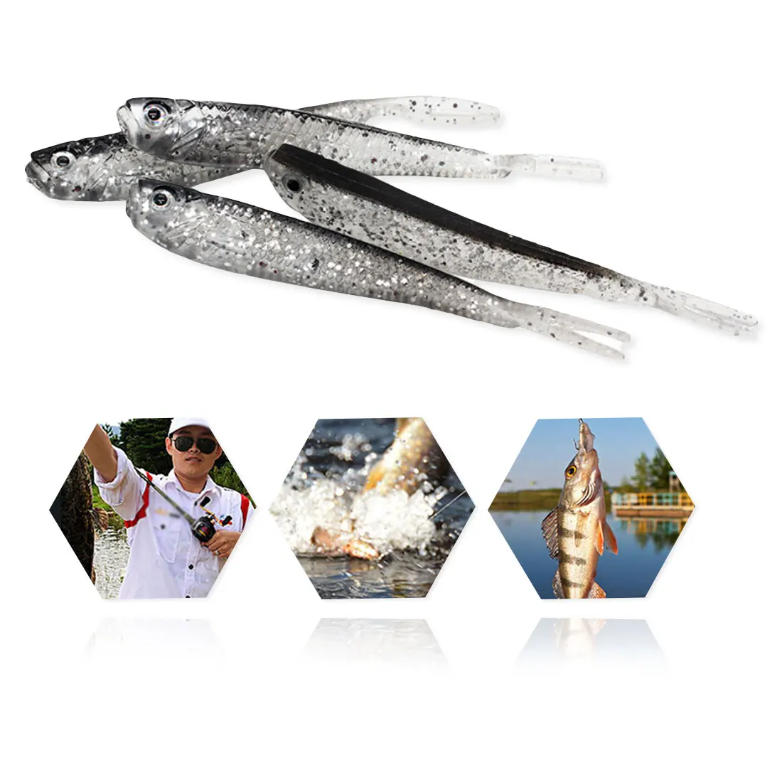 

10pcs Fishing Soft Lure Silicone Tiddler Bait Fluke Fish Fishing Saltwater Minnow Spoon Jigs Fishing Hooks