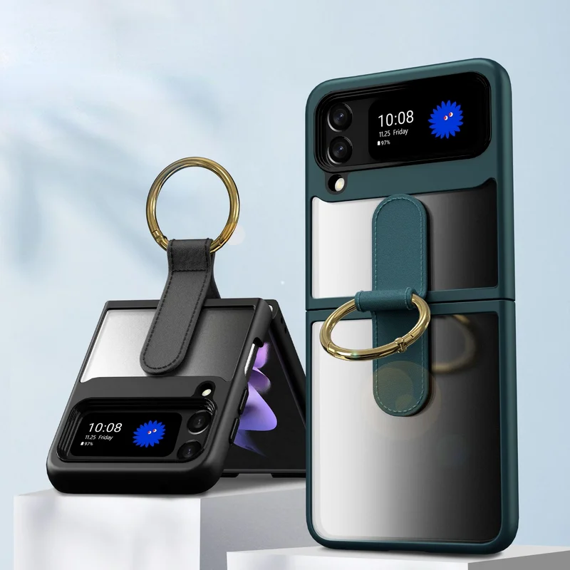

For Samsung Galaxy Z Flip3 Case Folding Screen PC Matte Anti-fingerprint Anti-drop Two-in-One Ring Phone Cases for Z Flip3 5G