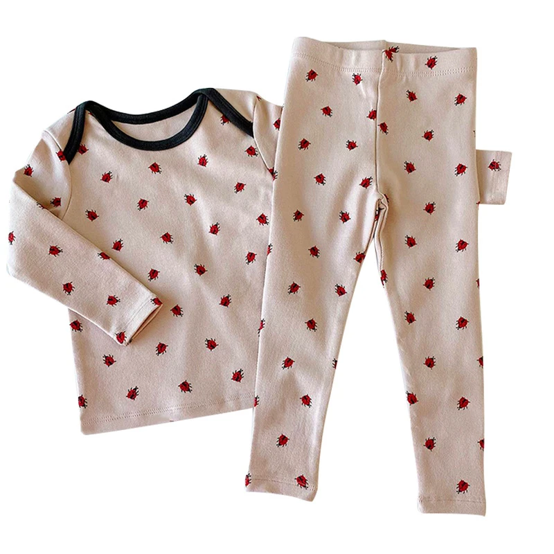 2PCS Newborn Infant Baby Boy Girl Cartoon Print Clothing Sets Spring and Autumn Warm Blouse+Pants long-sleeved Kid Underwear