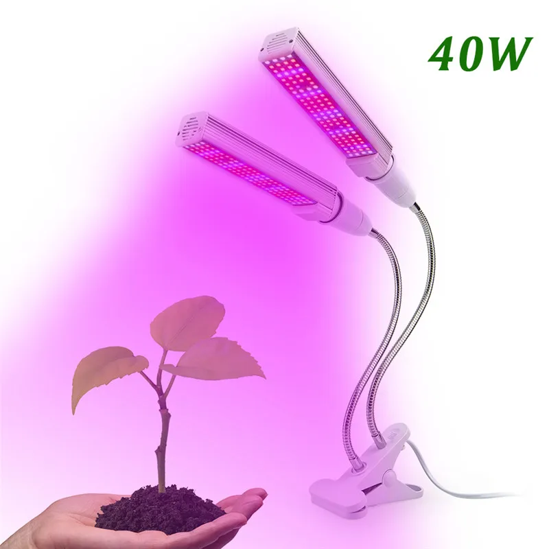 

40W Full Spectrum LED Grow Light Dual Head E27 Panel Lamp with Clip Phytolamp Growing Lamp Switch Control for Indoor Plant Vegs